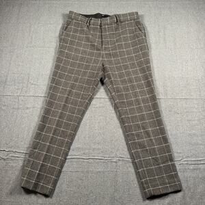 ASOS DESIGN Men's Smart Suit Trousers Wool-Blend 34x32 34" Gray Windowpane Grid
